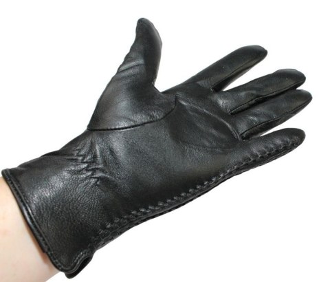 Skórzane Ocieplane Rękawiczki Damskie PolskaGalanteria.pl Ze Skóry Naturalnej Z Wzorkiem Podwójna Nitka CZARNE Rozmiar 7