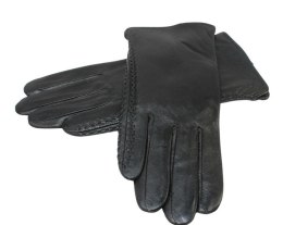 Skórzane Ocieplane Rękawiczki Damskie PolskaGalanteria.pl Ze Skóry Naturalnej Z Wzorkiem Podwójna Nitka CZARNE Rozmiar 8 1/2