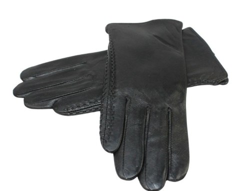 Skórzane Ocieplane Rękawiczki Damskie PolskaGalanteria.pl Ze Skóry Naturalnej Z Wzorkiem Podwójna Nitka CZARNE Rozmiar 8 1/2