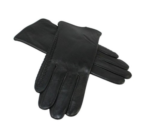 Skórzane Ocieplane Rękawiczki Damskie PolskaGalanteria.pl Ze Skóry Naturalnej Z Wzorkiem Podwójna Nitka CZARNE Rozmiar 8 1/2