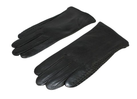 Skórzane Ocieplane Rękawiczki Damskie PolskaGalanteria.pl Ze Skóry Naturalnej Z Wzorkiem Podwójna Nitka CZARNE Rozmiar 8 1/2