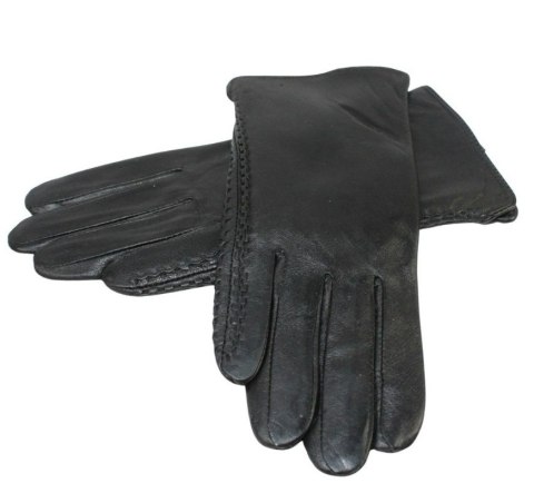 Skórzane Ocieplane Rękawiczki Damskie PolskaGalanteria.pl Ze Skóry Naturalnej Z Wzorkiem Podwójna Nitka CZARNE Rozmiar 8