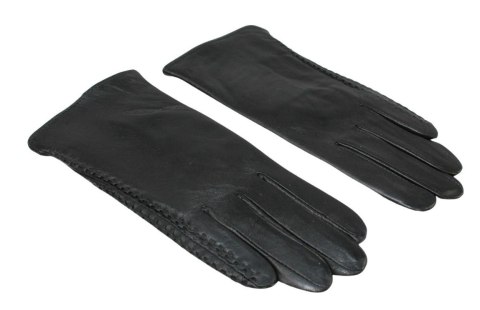 Skórzane Ocieplane Rękawiczki Damskie PolskaGalanteria.pl Ze Skóry Naturalnej Z Wzorkiem Podwójna Nitka CZARNE Rozmiar 9