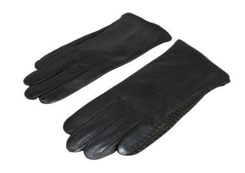 Skórzane Ocieplane Rękawiczki Damskie PolskaGalanteria.pl Ze Skóry Naturalnej Z Wzorkiem Podwójna Nitka CZARNE Rozmiar 9