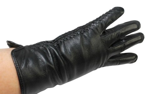 Skórzane Ocieplane Rękawiczki Damskie PolskaGalanteria.pl Ze Skóry Naturalnej Z Wzorkiem Podwójna Nitka CZARNE Rozmiar 9