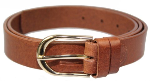 Pasek Damski Skórzany CEZ-MAR (PL) Skóra Licowa EXTRA 30 mm Złota Klamra Surowa Skóra BRĄZOWY