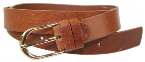 Pasek Damski Skórzany CEZ-MAR (PL) Skóra Licowa EXTRA 30 mm Złota Klamra Surowa Skóra BRĄZOWY