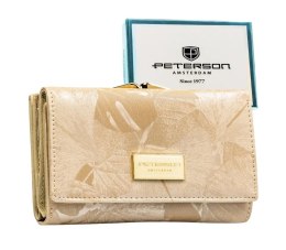 Portfel Damski Skórzany Peterson Klamra I Klapka Skóra Naturalna RFID PTN PS-108 BEŻOWY 14 x 9 x 3 [cm]