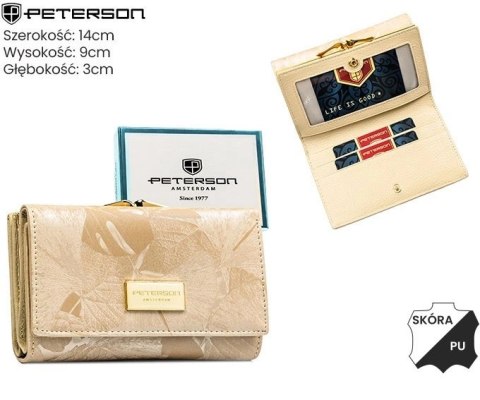 Portfel Damski Skórzany Peterson Klamra I Klapka Skóra Naturalna RFID PTN PS-108 BEŻOWY 14 x 9 x 3 [cm]