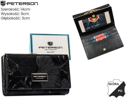 Portfel Damski Skórzany Peterson Klamra I Klapka Skóra Naturalna RFID PTN PS-108 CZARNY 14 x 9 x 3 [cm]