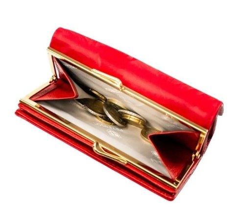 Portfel Damski Skórzany Peterson Klamra I Klapka Skóra Naturalna RFID PTN PS-108 CZERWONY 14 x 9 x 3 [cm]