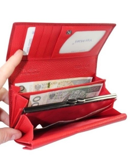 Portfel Damski Skórzany VERMARI Na Klamrę Z Dodatkową Kieszonką Na Nap Wewnątrz Skóra Naturalna 64003 16,5 x 9,5 x 3 [cm]