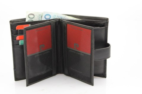 Portfel Męski PIERRE CARDIN Skóra Licowa RFID Duży Pionowy Z Zapięciem MATOWY Z OZDOBNYM ELEMENTEM 331A 13 x 10 x 3 [cm]