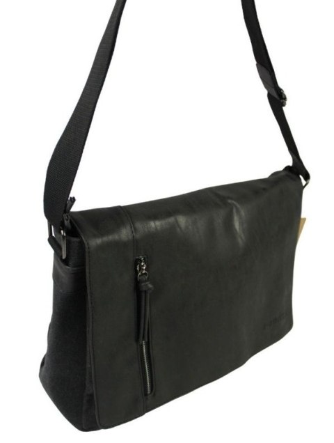 Skórzana Torba JENNIFER JONES Listonoszka Ze Skórzaną Klapką CZARNA 4526 37 x 29 x 14