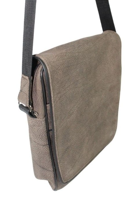 Skórzana Torba Na Ramię Pionowa GRETOS (PL) Listonoszka Z Klapką CZEKOLADOWA ZAMSZOWA 37 x 30 x 7 [cm]