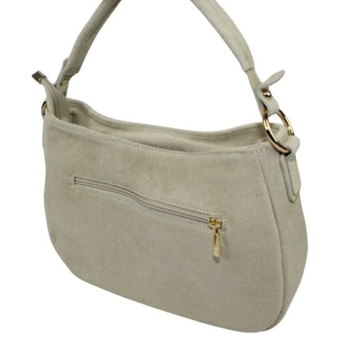 Torebka Skórzana LUKA 24-085 Skóra Naturalna Zamszowa Kremowa 30 x 20 x 9 [cm]