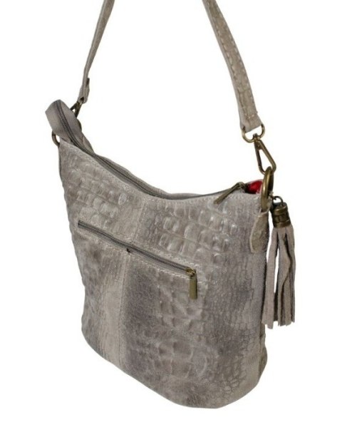 Torebka Skórzana LUKA CROCO MOKKA 26-027 Skóra Naturalna POPIELATA Mozajka 27 x 24 x 16 [cm]