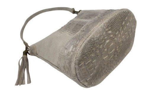 Torebka Skórzana LUKA CROCO MOKKA 26-027 Skóra Naturalna POPIELATA Mozajka 27 x 24 x 16 [cm]