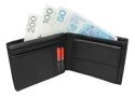 Portfel Męski Skórzany PIERRE CARDIN Skóra Licowa Duży Poziomy Bez Zapięcia CZARNY Z Niebieskim Paskiem 8806